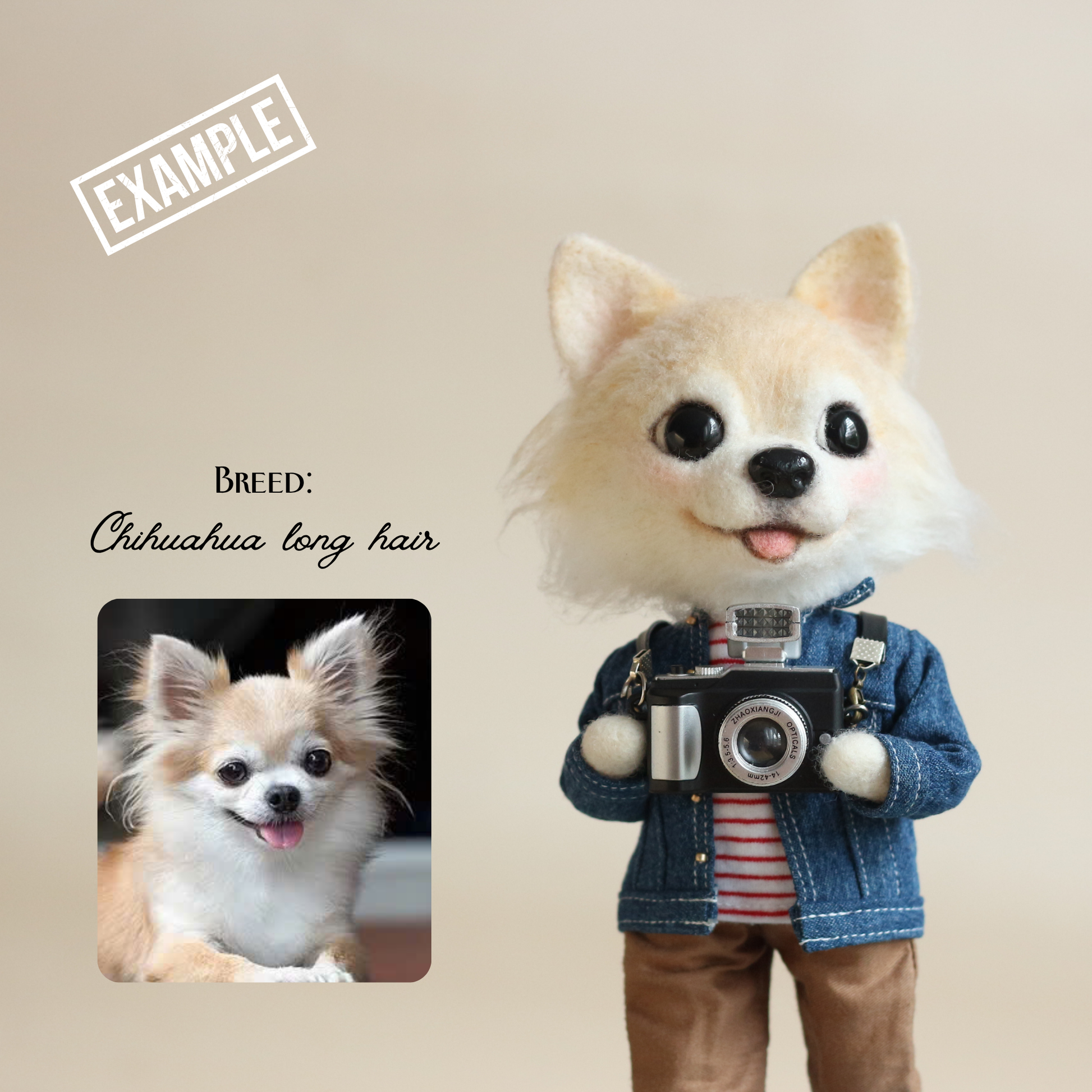Lifelike chihuahua wool doll, custom pet replica keepsake