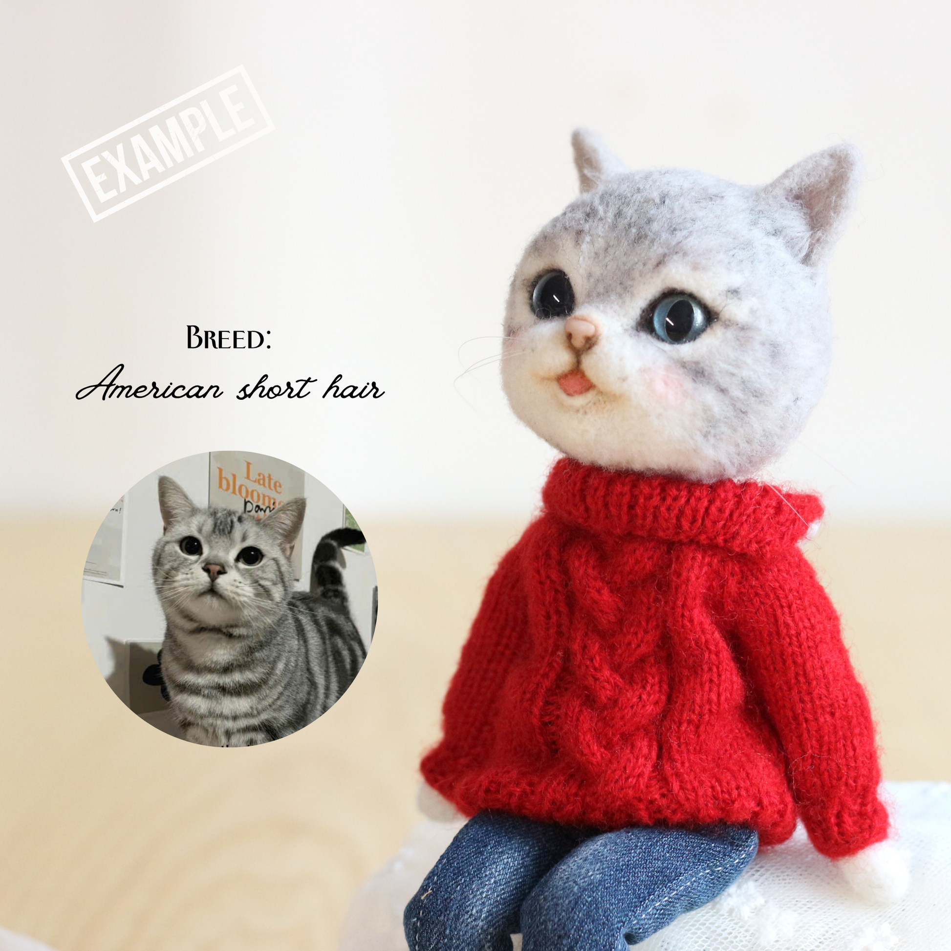 Custom cat figurine, lifelike pet replica keepsake
